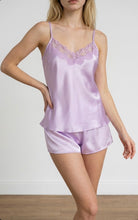 Load image into Gallery viewer, Carmen Kirstein Lilac Silk Lace Cami and Boxer Short Set