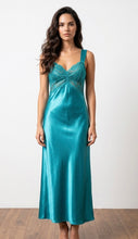 Load image into Gallery viewer, Essence Satin Chemise Nightgown With Lace in Navy 610NGS