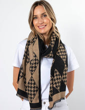 Load image into Gallery viewer, Stella and Gemma Scarf Black and Coffee Houndstooth NZ Scarfs