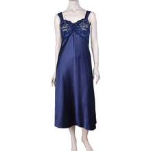 Load image into Gallery viewer, Essence Satin Chemise Nightgown With Lace in Navy 610NGS