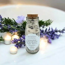 Load image into Gallery viewer, Anoint  lavender and patchouli bath salts bottle